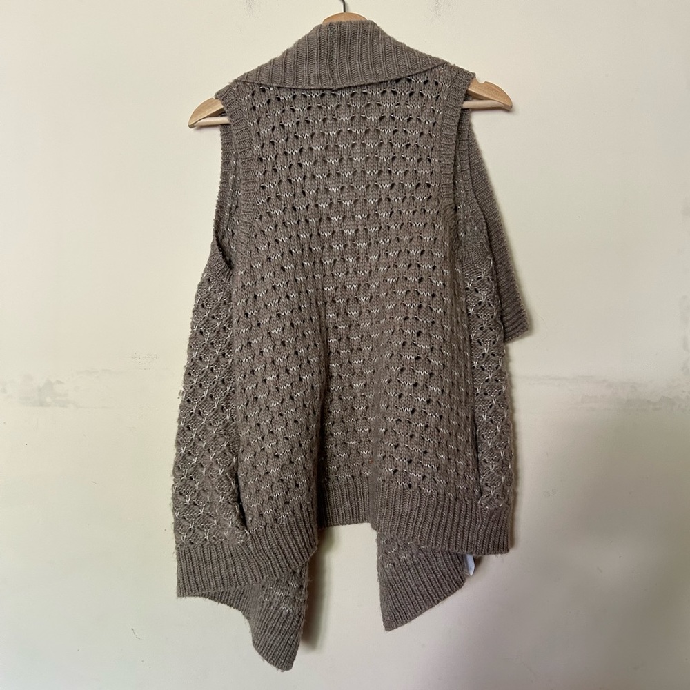 LOFT Taupe Shawl Collar Knit Sweater Vest - Picture 3 of 6